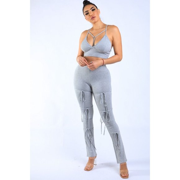 Women's Spaghetti O-ring Center Front Tank Top And Matching Tie Detailed Pants S - Picture 11 of 12